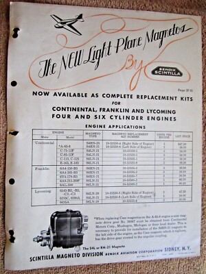 1948 BENDIX-SCINTILLA NEW LIGHT PLANES MAGNETOS AD SHEET / BROCHURE | eBay