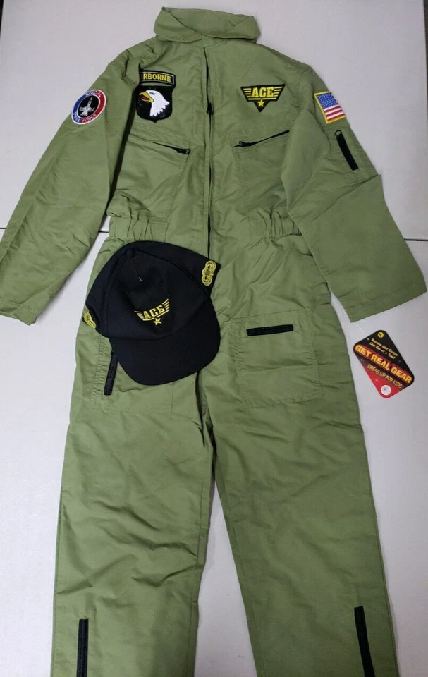 Aeromax Jr. Fighter Pilot Suit with Embroidered Cap, Size 8/10 Olive Green - Image 2 of 4
