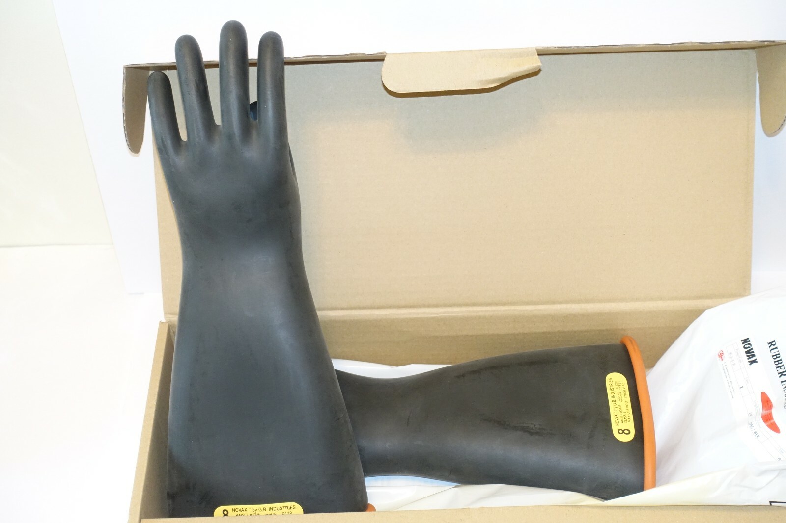 Novax Rubber Insulating Gloves Size 8 Orange Black Class 2, 16", Size 8