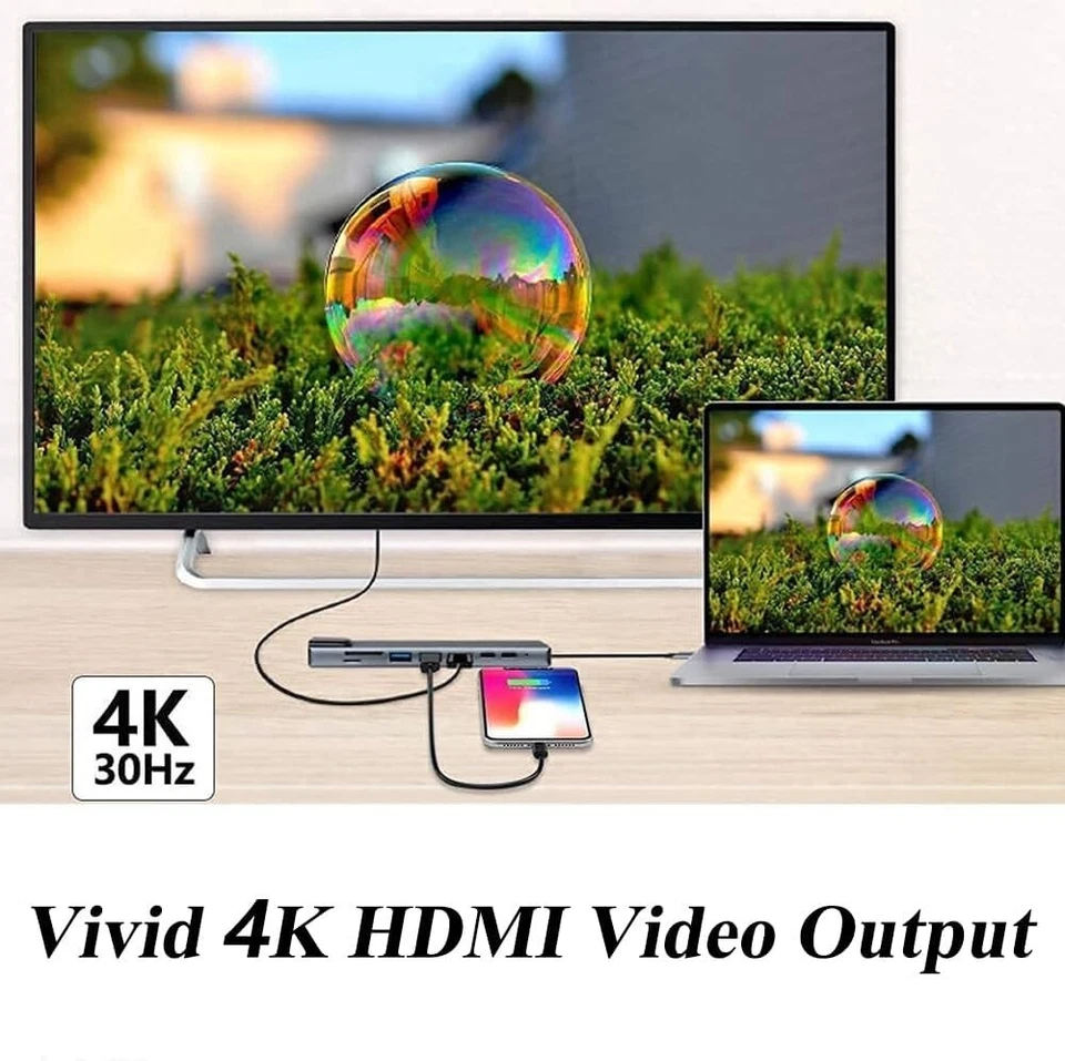 8 in 1 Multiport USB-C Hub Type C To USB 3.0 4K HDMI Adapter For Macbook Pro/Air - Image 2 of 4