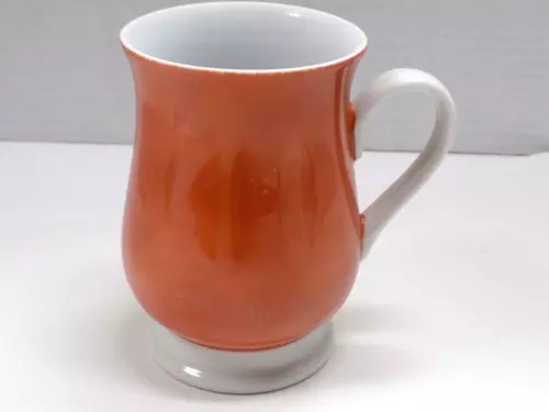 Fitz &Floyd FF Footed Coffee Tea Mug Burnt Orange White Porcelain VTG 1975 Japan