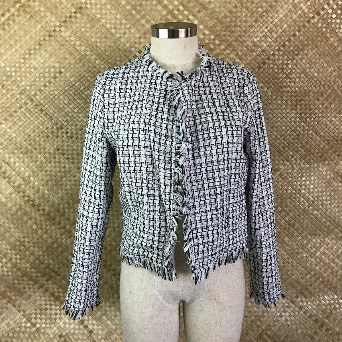 【COLOR iN ID】Bolero tassel tweed jacket NWOT Short Shrug Bolero Blazer Black White Plaid Tweed