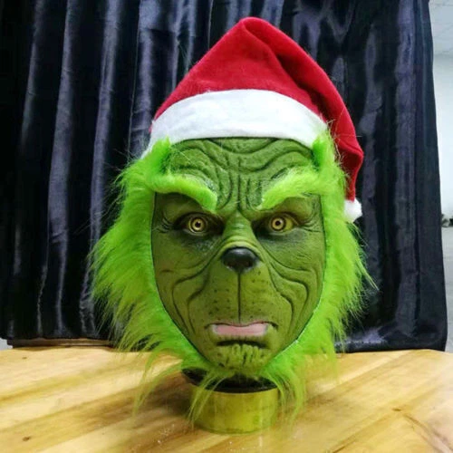 The Grinch Full Head Latex Mask Hat Monster Costume Christmas Cosplay Gift UK - Image 2 of 4