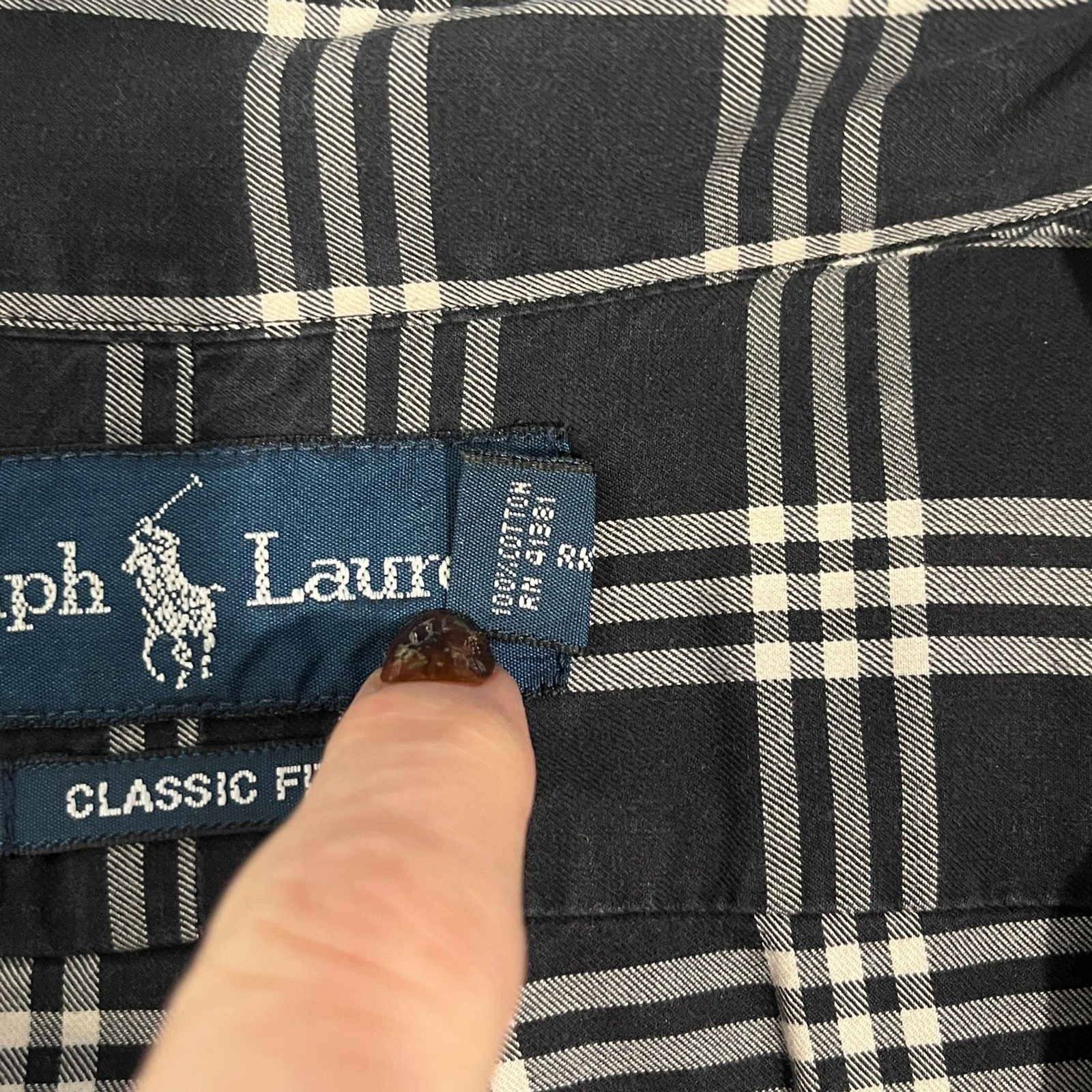 Ralph Lauren Navy Blue White Plaid Button Front Shirt Large Cotton Classic thumbnail 5