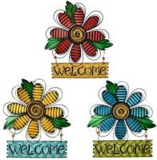 Metal Flower Welcome Door Sign Wall Art Decor Hanging for Indoor Outdoor Patio