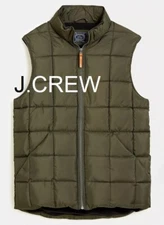 JCREW puffer vest insulated olive green PrimaLoft box quilted square jacket NWT