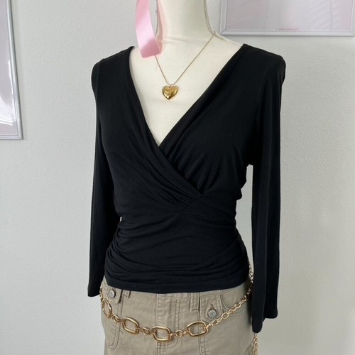 Vintage Y2K The Limited Black Wrap Top 3/4 Sleeve Womens Size Small - Picture 2 of 5