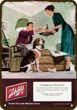 1952 BEAGLE Dog Jealous & SCHLITZ BEER Vintge-Look DECORATIVE REPLICA METAL SIGN