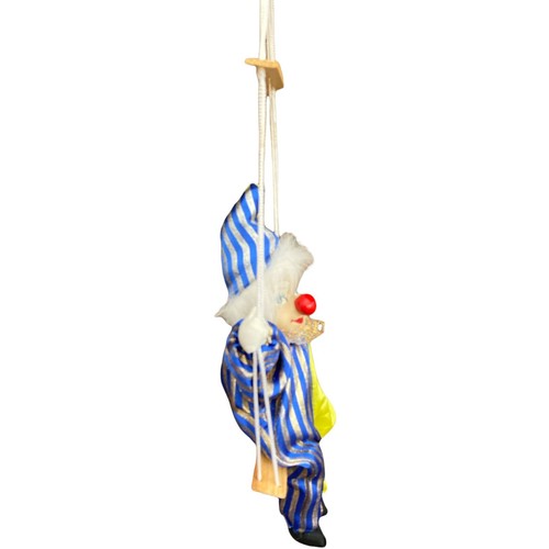 Marionette Clown Doll Hanging on Swing Porcelain Face Soft Body Yellow Blue - Picture 3 of 6