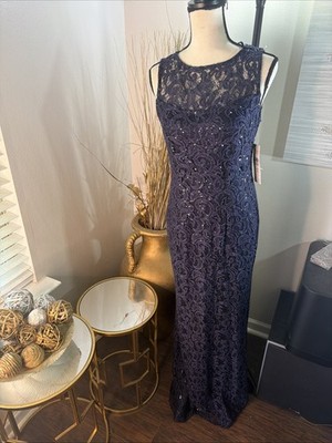 Blu Sage Womens Blue Lace Maxi Dress Sz 12 Sequin Formal Gown | eBay