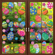 6 Sheets 80Pcs Easter Eggs Window Clings, Removable Eggs Window Static Sticker f