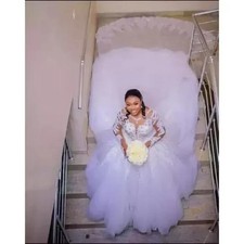 IS-NWT US10 Bridal Cathedral Lace Appliqued Dress Empire Ball Gown Wedding Dress