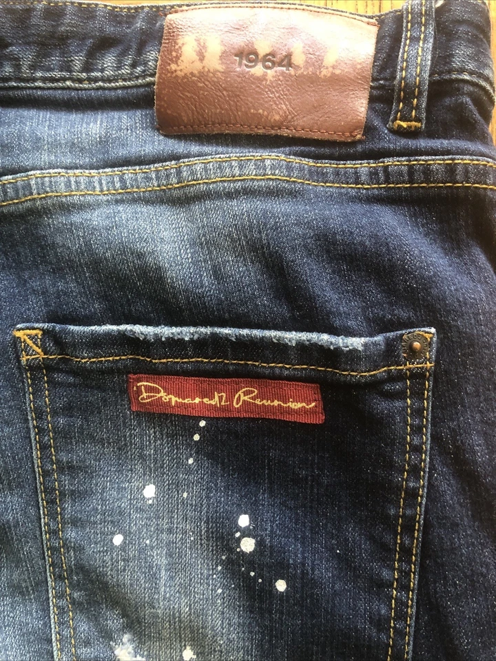 ✨Dsquared2 Metal Button Front Jeans Mens SIZE 38 Blue Distressed Paint Splatter✨ - Image 3 of 4