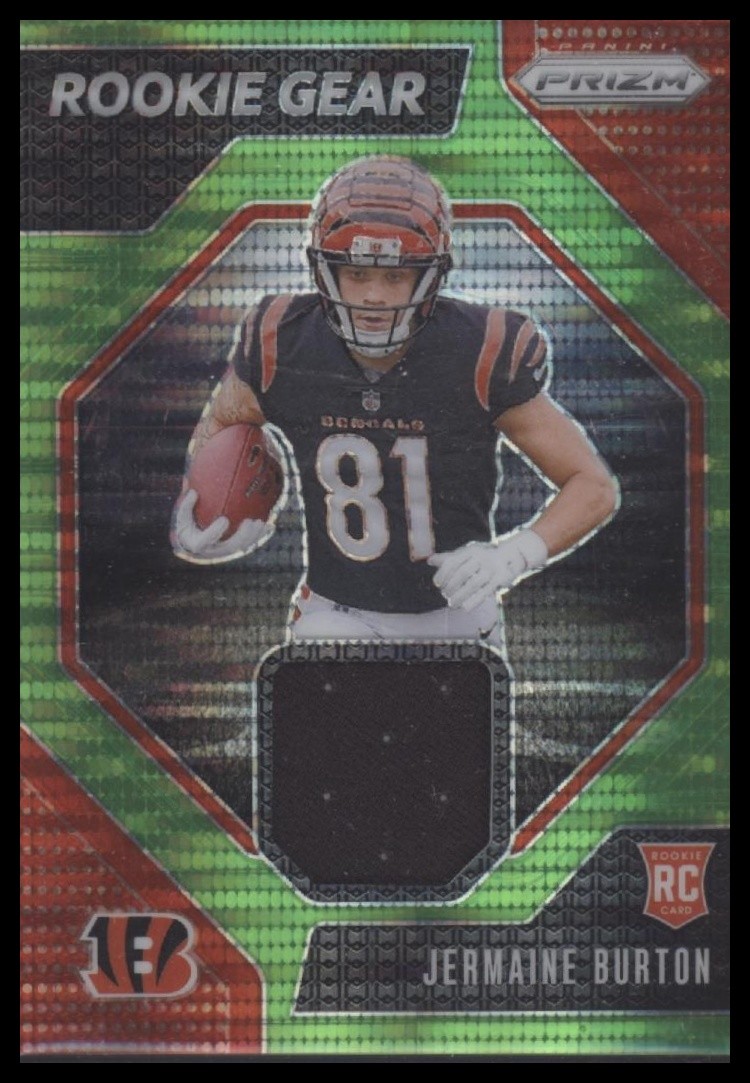 2024 Panini Prizm #RG-JBN Jermaine Burton Rookie Gear Neon Green Pulsar