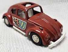 Vintage TOOTSIETOY Red VW Volkswagen Bug Metal/Plastic Car w/Orig Stickers 4"