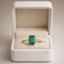 3.90 Ct Emerald Cut Natural Emerald  Diamond Wedding Ring 14K Yellow Gold