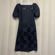Vintage Albert Nipon Women's Dress Size 12 Black Rose Puff Sleeve Silk