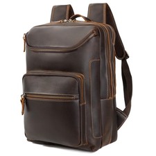 LANNSYNE Vintage Leather Backpack for Men, 16" Laptop Full Grain Leather Trav...