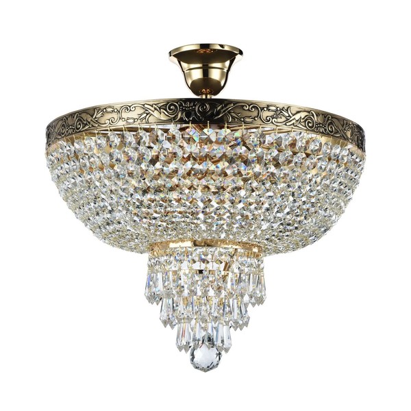 Deckenleuchte Kristall Metall Ø 40 Cm Rund In Gold Antik 5X E27 Deckenlampe-image