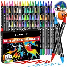 80 Colors Acrylic Paint Markers, Dual Tip Acrylic Paint Pens with Fine Tip an...