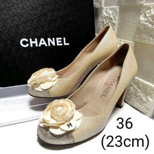 CHANEL Camellia Coco Mark Glitter Pumps Bicolor Women's Shoes US 6 EU 36