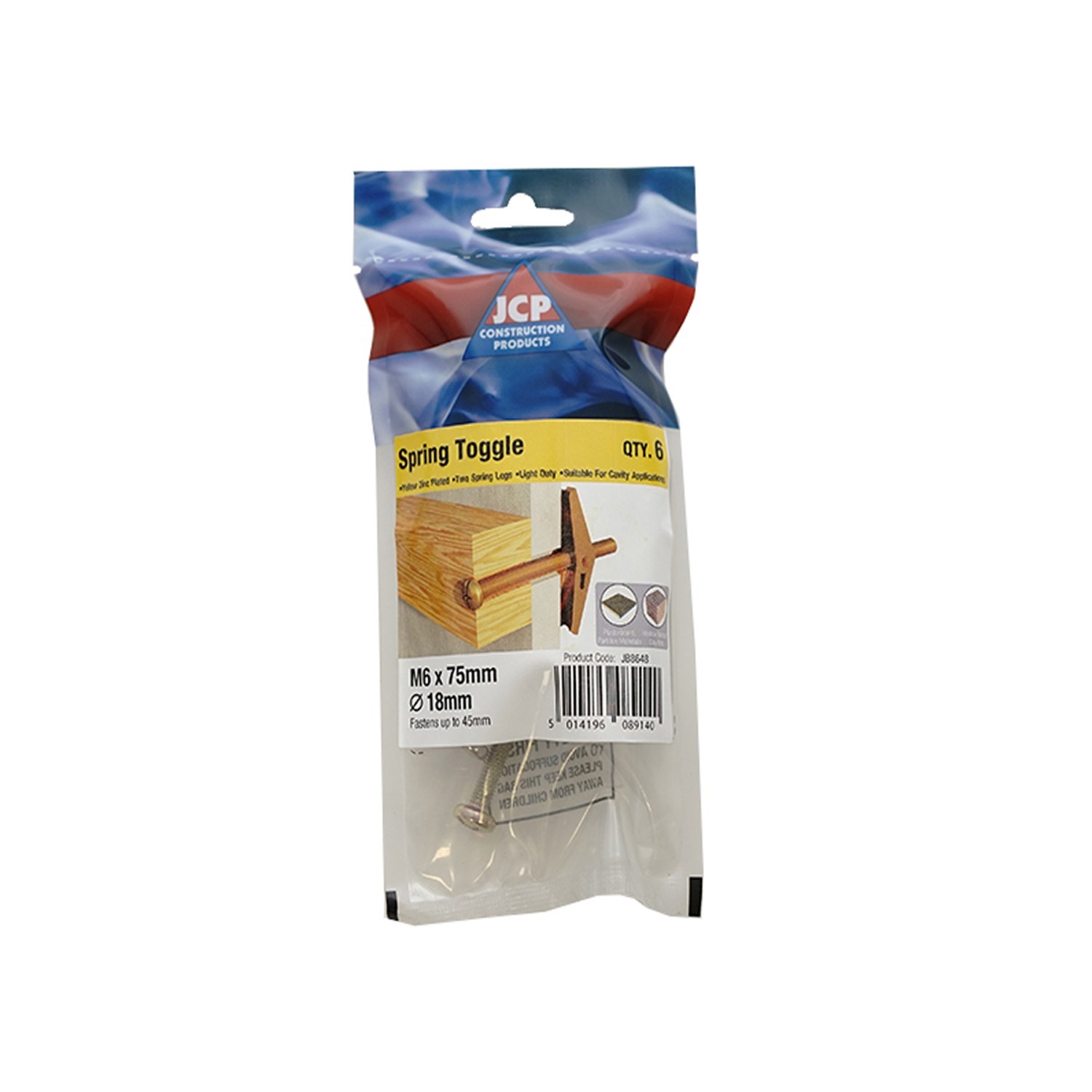 Jcp Fixings Spring Toggles M6/18mm x 75mm - Bag of 6 - Box of 30