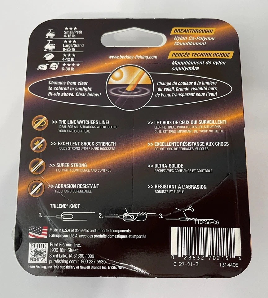 Línea de pesca mono transparente/dorada Berkley Super Strong Trilene 6 lb 220 yardas 201 m Foto 2 de 2