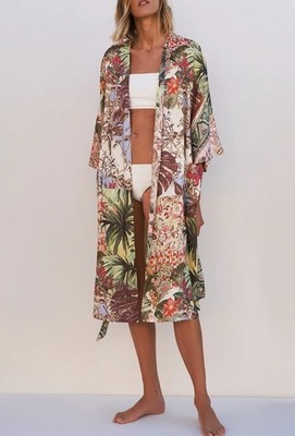 ZARA MULTICOLOR TROPICAL PRINT PATCHWORK KIMONO JACKE GR S-M BOHO ITALIAN FABRIC