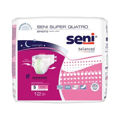 Seni Super Quatro Unisex Adult Incontinence Briefs with Tabs, Size Small (22''...