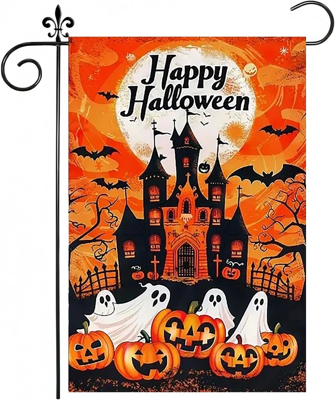 Halloween Garden Flag for outside 12X18 Inch Double Sided, Ghost Pumpkin Small Y