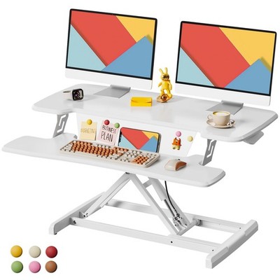 Standing Desk Converter 35 Height Adjustable Sit Stand White Riser worker Tray