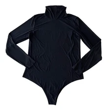 Womens Commando XL Black Turtleneck Snap Bottom Raw Hem Modal