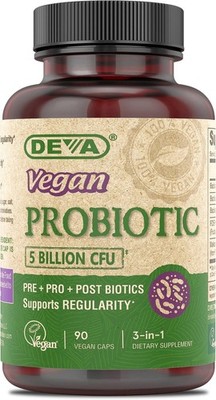 DEVA Vegan Probiotic Supplement, 5 Billion CFU Pre/Pro/Postbiotics, 90 Capsules