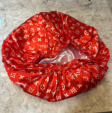 Red White Satin Lined Hair Bonnet Sleep Cap Round Satin for All Hair Types