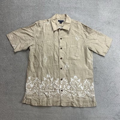 HAWAII Hemd Hawaiishirt Floral M Leinen Rockabilly Hawaiianer Aloha 14116 Beige