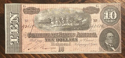 1864 CONFEDERATE STATES OF AMERICA $10 RICHMOND NOTE Ex Fine #45619