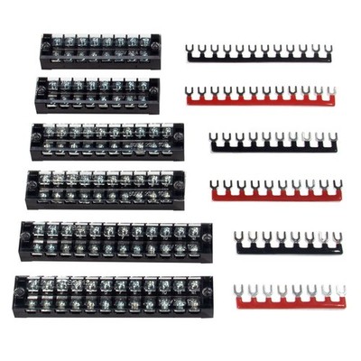 6 Sets Terminal Block Strip 8/10/12 Positions 600V 25A Dual Row Wire Connector +