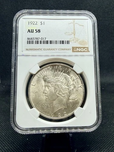 1922 90% Silver Peace Dollar NGC AU58 Brown Label!