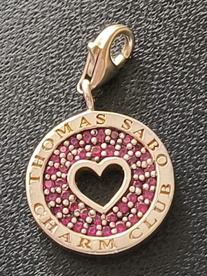 Thomas Sabo Charm Club Anhänger Medaillon Herz Pink Rot 925 Sterlingsilber