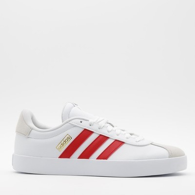 Adidas Men's Cushioned Comfortable Suede VL Court 3.0 Sneakers White/Red Size 9