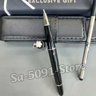 🎉MONTBLANC Meisterstück 163 Black Rollerball Pen Silver Trim w/ Refill & Box