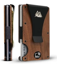 Mountain Voyage Minimalist Wallet for Men Slim RFID Walnut 15 Card Holder Clip