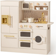 Wooden Play Kitchen for Kids, Toddler Kitchen Set with Refrigerator, Dishwasher