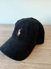 NWT Polo Ralph Lauren Corduroy Pony Baseball Golf Cap Adjustable Strap BLack