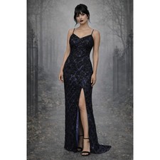 Brilliante by JA Maxi Dress Womens XL Black Beaded Lace Whimsigoth Evening