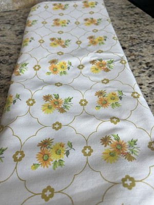 VINTAGE CANNON DAISIES TRELLIS ORANGE YELLOW TAN FLORAL FULL Gold SHEET 81X104