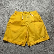 NIKE Vintage Mens Yellow Sport Shorts Size Medium 90s Soccer Gym Light Nylon