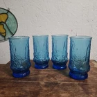 4 Vintage Laser Blue Glass Flat Iced Tea Tumblers Rainflower Anchor Hocking 6"