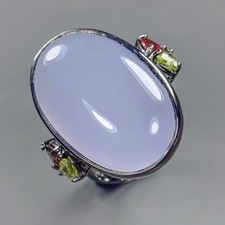 New year gift 40 ct Natural Chalcedony Ring 925 Sterling Silver Size 8 /R432213
