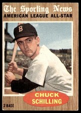 1962 Topps Baseball Card Chuck Schilling All Star Red Sox #467 EX Miscut